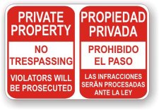 (image for) Private Property No Trespassing English And Spanish Aluminum Sign
