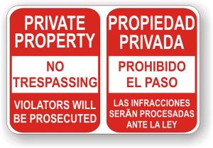 (image for) Private Property No Trespassing English And Spanish Aluminum Sign