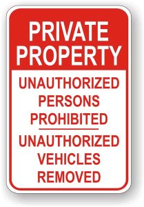 (image for) Private Property Unauthorized Persons Prohibited Aluminum Sign
