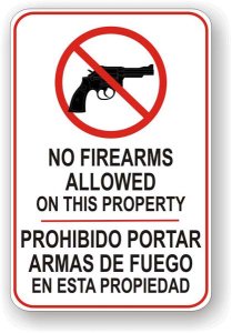 (image for) No Firearms Allowed On This Property English And Spanish Aluminum Sign