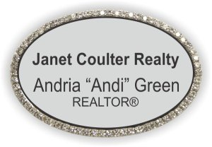 (image for) Janet Coulter Realty Oval Bling Silver badge