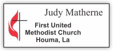 (image for) First United Methodist Church White Square Corners badge - LASER ENGRAVED WORDS