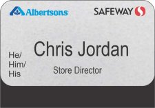 (image for) Albertsons Safeway Dual Logo Silver Pocket Name Badge Pronoun