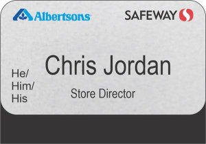 (image for) Albertsons Safeway Dual Logo Silver Pocket Name Badge Pronoun