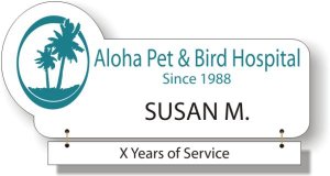 (image for) Aloha Pet & Bird Hospital Shaped White Badge