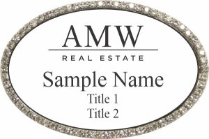 (image for) AMW Real Estate - White Insert Oval Bling Silver Badge