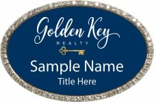 (image for) Golden Key Realty Oval Bling Silver badge - Navy Insert