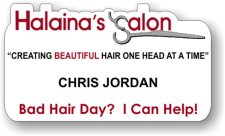 (image for) Halaina's Salon I Can Help Shaped White Badge