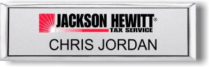 (image for) Jackson Hewitt Small Executive Silver Badge- Red Logo