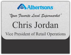 (image for) Albertsons Silver Pocket Name Badge with Tagline