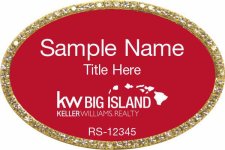 (image for) Keller Williams Big Island Logo B Oval Bling Gold Badge with Red Insert