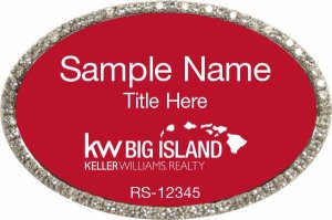 (image for) Keller Williams Big Island Logo B Oval Bling Silver Badge with Red Insert
