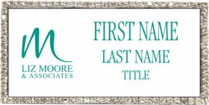 (image for) Liz Moore & Associates Silver Bling Badge, White w/ Teal
