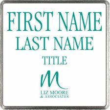 (image for) Liz Moore & Associates Silver Square Executive Badge, White w/ Teal