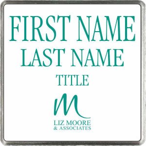 (image for) Liz Moore & Associates Silver Square Executive Badge, White w/ Teal