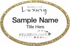 (image for) Keller Williams Luxury Maui - Oval Bling Gold Badge with White Insert, Black Text