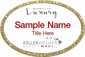 (image for) Keller Williams Luxury Maui - Oval Bling Gold Badge with White Insert, Red Text