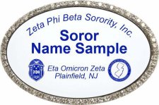 (image for) Zeta Phi Beta Sorority | Eta Omicron Zeta, Oval White with Silver Frame Bling Badge