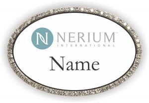 (image for) Nerium White - Oval Silver Frame Bling Badge