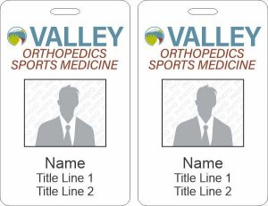 (image for) Valley Immediate Care - Orthopedics & Sports Medicine Photo ID Vertical Double Sided Badge - 2 Titles