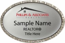 (image for) Phillips & Associates Realty Oval Bling Silver Badge - with Additional Title