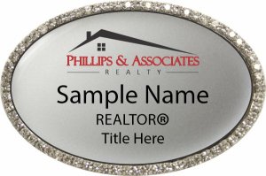 (image for) Phillips & Associates Realty Oval Bling Silver Badge - with Additional Title