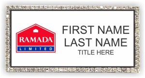 (image for) Ramada Logo F White Badge with Silver Frame Bling Badge - Stacked Name