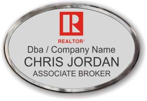 (image for) Red Realtor Oval Silver Prestige Badge with Polished Frame