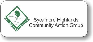 (image for) Sycamore Highlands Comm. Action White Badge No Name