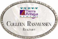 (image for) Tierra Antigua Realty Oval Bling Silver Faux Mother of Pearl badge