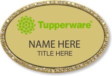 (image for) Tupperware Green Logo Oval Gold Bling Badge