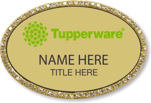 (image for) Tupperware Green Logo Oval Gold Bling Badge