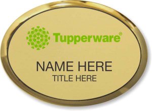 (image for) Tupperware Green Logo Oval Executive Gold Name Badge