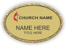 (image for) United Methodist Church Oval Bling Gold Badge