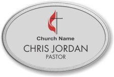 (image for) United Methodist Church Silver Oval Prestige Pebbled Badge