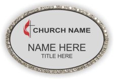 (image for) United Methodist Church Oval Bling Silver Badge