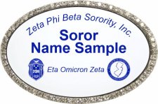 (image for) Zeta Phi Beta Sorority | Eta Omicron Zeta, Oval White with Silver Frame Bling Badge