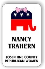 (image for) Josephine County Republican Women White Badge (Pink Bow No Stars Version)