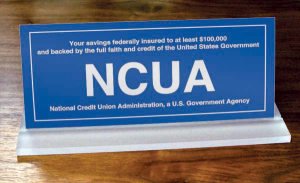 (image for) NCUA Slant Base Sign -Your savings federally insured to at least $100,000