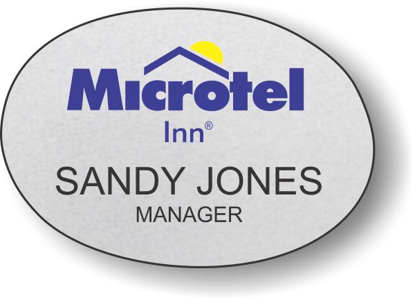 Micro Inn Logo Microtel Inn Logo A Silver Oval Badge - $9.05 | NiceBadge™