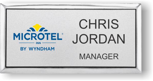 Microlet Logo Microtel Inn Logo E Silver Executive Badge - $9.05 | NiceBadge™
