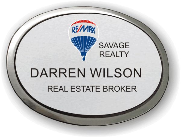 Remax Balloon Logo Executive Oval Silver Badge - $11.31 | NiceBadge™