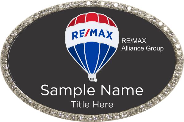 ReMax Alliance Group Silver Oval Bling Black Insert - $27.00 | NiceBadge™