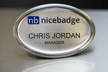 Oval Silver Prestige Name Badge