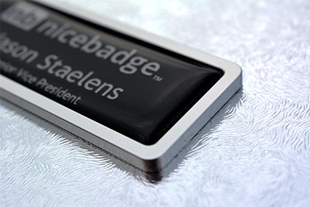 Satin Silver Prestige Name Badge