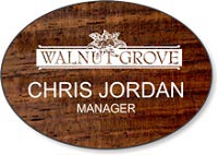 Oval Dark Wood Name Badge