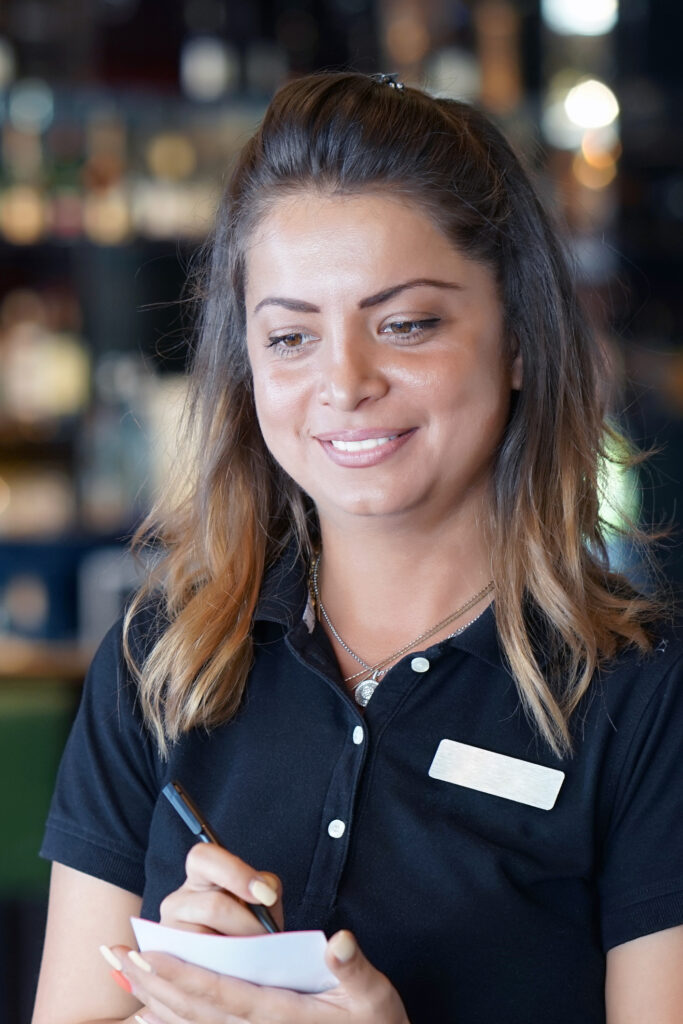 name badge on employee